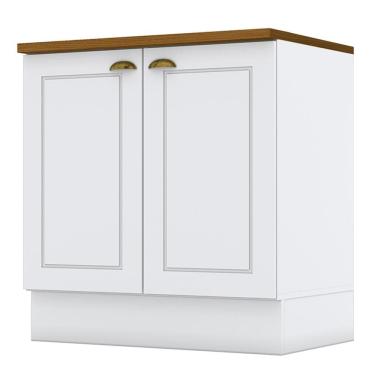 Imagem de Balcão 2 Portas 80cm Americana Branco com Tampo Cooktop Nature - Móveis Henn