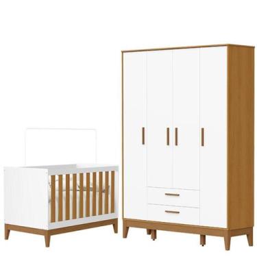 Imagem de Guarda Roupa Infantil Flip 4 Portas com Berço Americano Flip Branco Ac