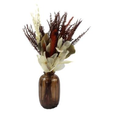 Imagem de Arranjo Floral Seco no Vaso de Vidro Decorativo - Marrom - Pense Flore