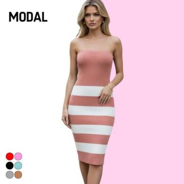 Imagem de Vestido sem alça Tricot Modal Premium Verão - Vitrine Collection, Rosê