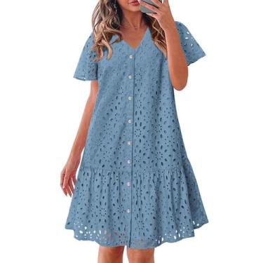 Imagem de Vestido de verão KIRUNDO 2025 com botões e decote em V, renda, cinza, 