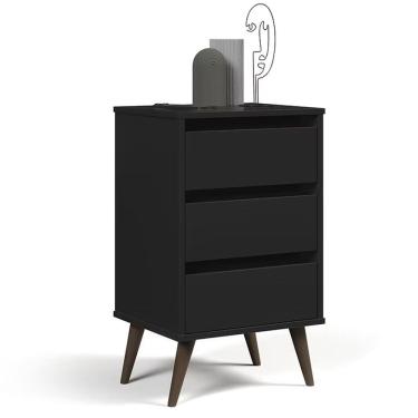 Imagem de Mesa de Cabeceira 3 gavetas RETRÔ WOOD PRETO