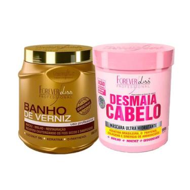 Imagem de Kit Desmaia Cabelo 950g e Banho De Verniz 1kg Forever Liss - Forever L