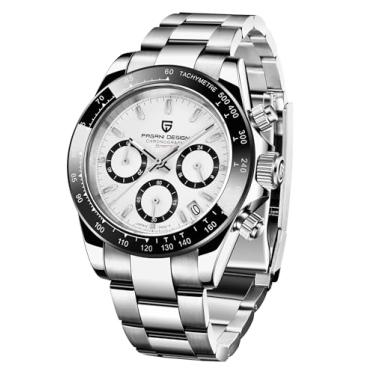 Imagem de Relógio cronógrafo Pagani Design, ouro rosa com pulseira de borracha preta, mostrador de 40 mm, movimento japonês VK63, vidro de safira sintética, PD-1664, Aço branco, Luxuoso