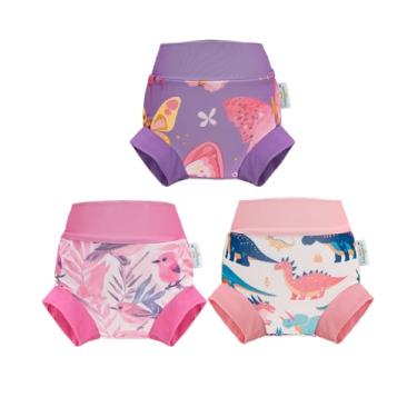 Imagem de Babygoal Fraldas de natação reutilizáveis para bebês, pacote com 3, ajustáveis, laváveis, impermeáveis para recém-nascidos a meninos e meninas de 3 anos, 3YKS05-6-12M-B