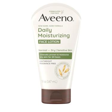 Imagem de Aveeno Loção facial hidratante diária com aveia prebiótica calmante, hidratante facial leve e não oleoso para pele normal a seca, sensível, umidade 24 horas, sem fragrância, 142 g
