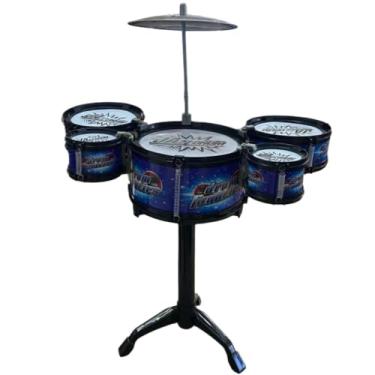 Imagem de Mini Bateria Musical Infantil, 5 Tambores com Prato e Baquetas, 45cm Altura, Azul