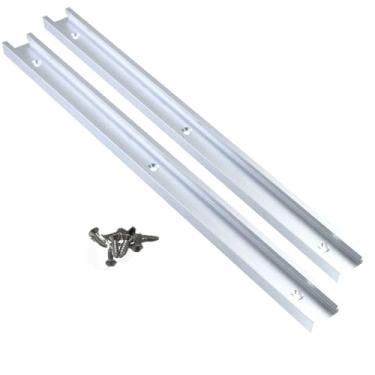 Imagem de Pacote com 2 trilhos em T universais de 400 mm com ranhuras 3/4 de perfil de corte duplo de alumínio com furos e parafusos de montagem pré-perfurados, trilho tipo T 30 para marcenaria e grampos, mesa