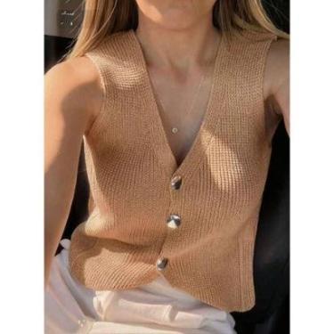 Imagem de Colete regata corte slim botões moda básica tricot modal-Feminino