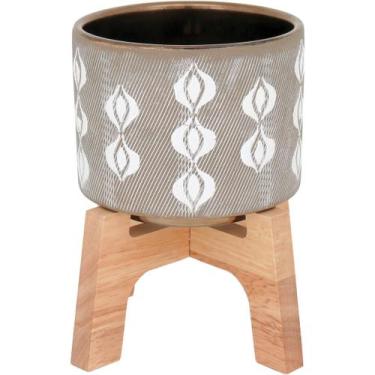 Imagem de ADIN CACHEPÔ 19x17x17cm CERÂMICA CINZA COM SUPORTE - HOMECO