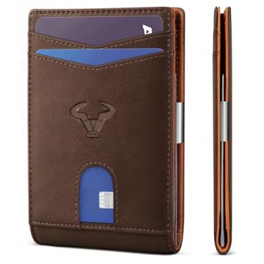 Imagem de Carteira fina masculina, carteira de couro com bolso frontal porta-cartões para presente masculino 7,6 cm x 12 cm, Sauce Coffee5387, 0ne Size, Minimalista
