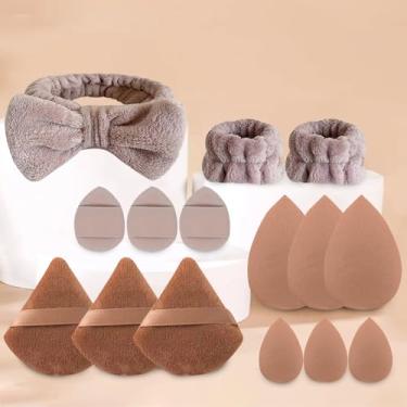 Imagem de Conjunto de esponja de maquiagem com 15 peças, ferramentas cosméticas, corretivo, pó, esponjas, kit de pulseira para lavar o rosto