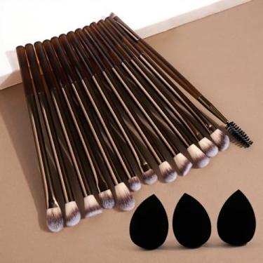 Imagem de Conjunto de 16 pincéis de maquiagem com esponjas de beleza, pincéis multifuncionais de rosto e olhos para base, mistura, contorno, kit de ferramentas de maquiagem profissional