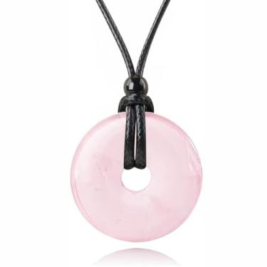 Imagem de weryerker Colar com pingente feito à mão de 30 mm Donut Donut Pendnat Reiki Chakra Colar de cristal moeda da sorte com corrente ajustável, 1.18 inch, Gema, Aventurina verde