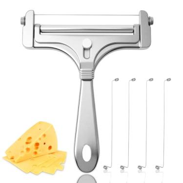 Imagem de Cortador de queijo de aço inoxidável com 4 fios extras de espessura ajustável, cortador de queijo portátil para fatiar queijo cheddar, gruyere, raclette, mussarela