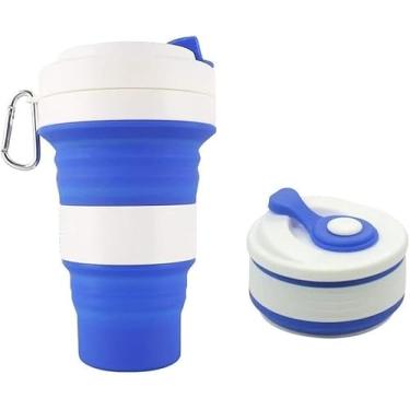 Imagem de Copo Retrátil Ecológico 550ml – Silicone Dobrável com Tampa Antivazamento, Livre de BPA e Resistente ao Calor (Azul)