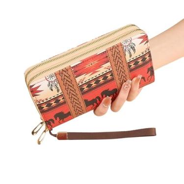 Imagem de Wristlet Western Wallet Boho Astec porta-cartão de crédito para mulheres decoração ocidental segurando uma carteira, Vermelho, Oeste