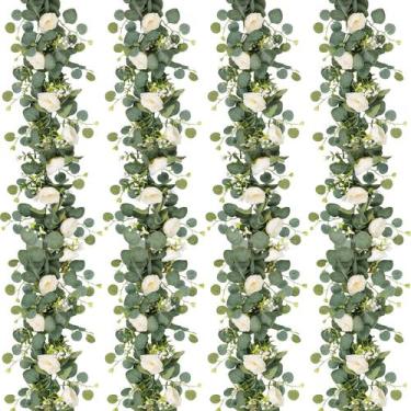 Imagem de Guirlanda de flores artificiais TOCHGREEN Eucalyptus com rosas brancas