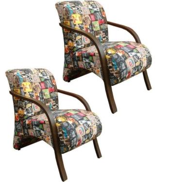 Imagem de Kit 2 Poltronas Vênus Braço Madeira D Salla Retro Bar 107