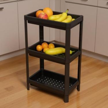 Imagem de Armário Estante Multiuso em Polipropileno Plástico para Cozinha Lavanderia Escritório 3 Prateleiras (Preta)