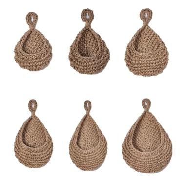 Imagem de LUMINFLY Cestas de parede de corda de juta, 6 peças, decoração de fazenda, armazenamento de frutas e vegetais, sacos de produtos tecidos à mão, economia de espaço