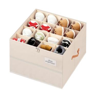 Imagem de Chewlish Organizador de sapatos para armário, recipientes organizadores de sapatos dobráveis com capa transparente, suporte de sapatos com alças que economizam espaço, bege (1, G)