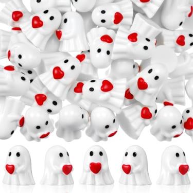 Imagem de VioraWhite 50 peças mini estatuetas de fantasma dos namorados lindo fantasma de resina com coração vermelho, miniaturas românticas, decoração de prateleira para artesanato ao ar livre, paisagem