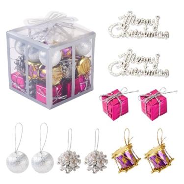 Imagem de Handship Conjunto de 26 peças de enfeites de árvore de Natal, fúcsia, bolas de Natal inquebráveis, tambor, pinha, enfeites decorativos para pendurar na árvore de Natal, festas, casa, ambientes