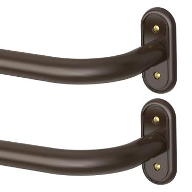 Imagem de Pacote com 2 varões de cortina de bronze, hastes blackout de teto para janelas de 122 a 213 cm, hastes de tratamento de janela de quarto curvadas ajustáveis de 2,5 cm com suporte de alumínio