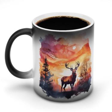 Imagem de OEDTF Canecas de café de cerâmica Deer Magic, 325 ml, laváveis na lava-louças e no micro-ondas, xícaras de chá brancas com alça, xícara de café decorativa, presente para homens e mulheres, adequado