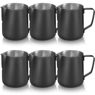 Imagem de Honeydak 6 jarras de espuma de leite de aço inoxidável 304 para cafeteria, cappuccino, ferramentas de barista, jarro de leite, copo de espumador a vapor (340 g)