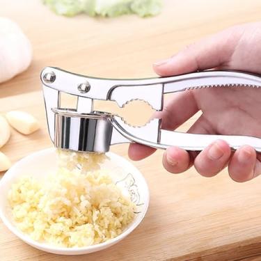 Imagem de Espremedor de alho de aço inoxidável, triturador de alho resistente à ferrugem com alça ergonômica, seguro para lava-louças, design fácil de espremer para gengibre e nozes ervas, grande