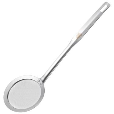 Imagem de Colher escumadeira de aço inoxidável de 10 cm de diâmetro, coador de malha fina, separador de gordura, com cabo longo, escumadeira quente para cozinha