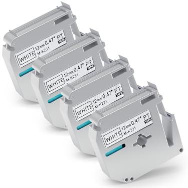 Imagem de Pacote com 4 fitas MK-231 M de 12 mm compatíveis com M-K231s Brother Label Tape preto sobre branco 0,47 polegadas para P Touch PT-M95 PT95 PT65 PT-65 PT70 PT85 PT90