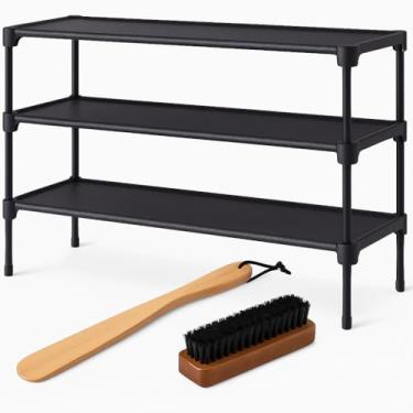 Imagem de Conjunto de sapateira com escova de sapatos e buzina – Economia de espaço, organizador de sapatos para armário e entrada – Rack de armazenamento de sapatos durável