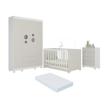 Imagem de Quarto de Bebê Completo Berço Americano 3 em 1 Colchão Bombom Multimóveis Mp4634 Branco/off White