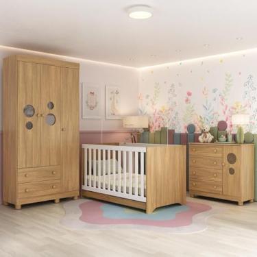 Imagem de Quarto de Bebê Completo com Berço Americano 3 em 1 Bombom Multimóveis Mp4622 Madeirado