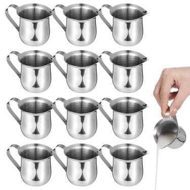 Imagem de 12 peças de copos de aço inoxidável de 85 g com bico de derramamento, mini jarras de metal para leite, café e condimentos