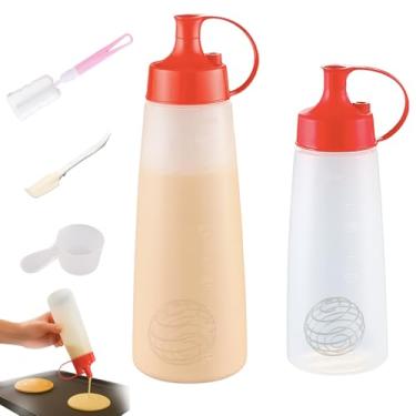 Imagem de TNDCKP Frasco dispensador de massa de panqueca, misturador e dispensador de panqueca com bola de batedor, frasco misturador de massa para panquecas, waffles, cupcakes, crepes (500 ml + 400 ml)