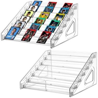 Imagem de 2 suportes de cartão de acrílico, prateleiras de exibição de 7 camadas para beisebol, esportes e cartões comerciais, porta-cartões transparentes