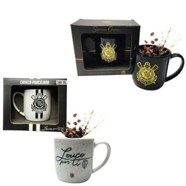 Imagem de Kit 2Un Canecas Porcelana Branca Preto 300Ml Café Loucos Por - Brasfoo