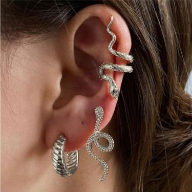 Imagem de Kit 3 Brincos Feminino Pressão Cobra Serpente Enrolada Ouro Prata - TO