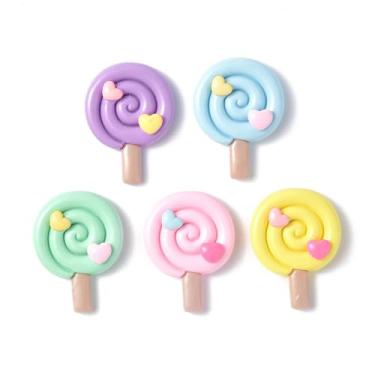 Imagem de Ipotkitt 50 peças de pirulito de cor aleatória com cabochão de resina de coração, mini lindos pingentes de geleca para artesanato faça você mesmo, joias, capa de telefone, brincos de cabelo, decoração