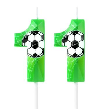 Imagem de Velas de aniversário de futebol 11º bolo de futebol, decorações de festa de aniversário, velas de bolo de aniversário de futebol para meninos e meninas, velas numerais em formato de diamante 3D