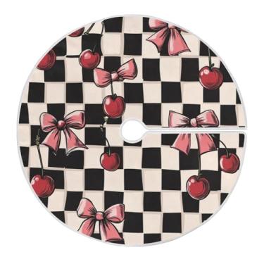 Imagem de ATTX Saia de árvore de Natal xadrez com laço de cerejeira 118 cm, decoração festiva para festas de Natal e Ano Novo #626