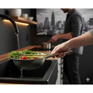 Imagem de Escorredor Inox 24cm Com Alça Para Cozinha Multiuso Prático - KeHome