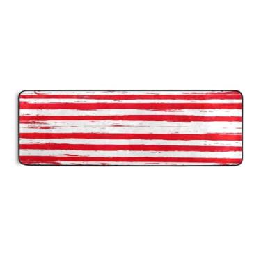 Imagem de Qilmy Tapete de corredor listrado retrô vermelho 183 x 61 cm, antiderrapante, antifadiga, confortável, tapetes longos, para quarto, sala de estar, banheiro, corredores, entrywa32