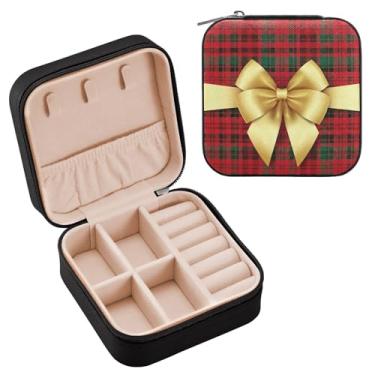 Imagem de Wassud Estojo de joias xadrez de viagem para mulheres, meninas, senhoras, noiva, mini organizador de joias de couro PU, caixa quadrada de armazenamento de joias para brincos, anéis, colar e pulseiras