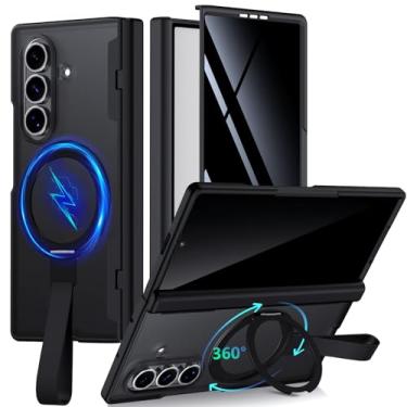 Imagem de TIANNIUKE Capa para Samsung Galaxy Z Fold 7 com protetor de tela, suporte magnético giratório de 360° com alça de silicone, adequado para capas de telefone MagSafe à prova de choque translúcidas fosco