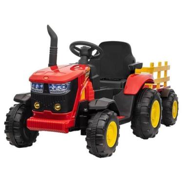 Imagem de Trator Elétrico Infantil Vermelho E Amarelo 12V Com Carreta - Zippy To